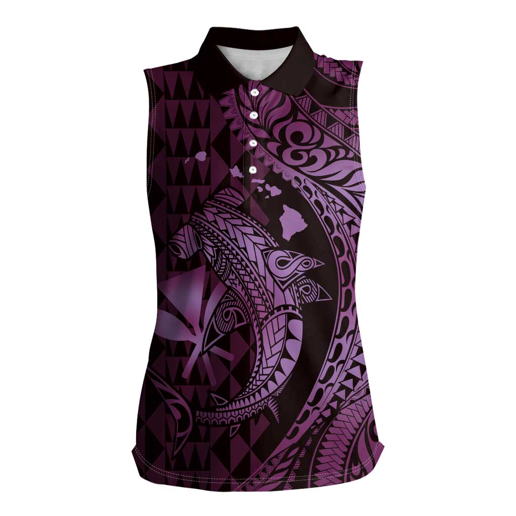 Aloha Hawaii Hammerhead Shark Women Sleeveless Polo Shirt Purple Kakau and Polynesian Tattoo LT03