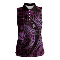 Aloha Hawaii Hammerhead Shark Women Sleeveless Polo Shirt Purple Kakau and Polynesian Tattoo LT03