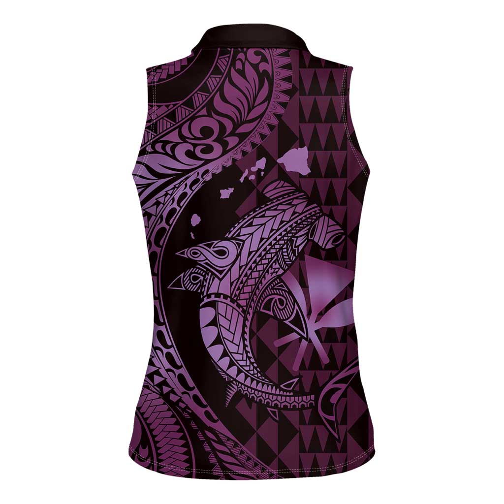 Aloha Hawaii Hammerhead Shark Women Sleeveless Polo Shirt Purple Kakau and Polynesian Tattoo LT03