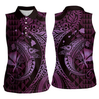 Aloha Hawaii Hammerhead Shark Women Sleeveless Polo Shirt Purple Kakau and Polynesian Tattoo LT03