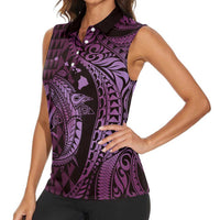 Aloha Hawaii Hammerhead Shark Women Sleeveless Polo Shirt Purple Kakau and Polynesian Tattoo LT03