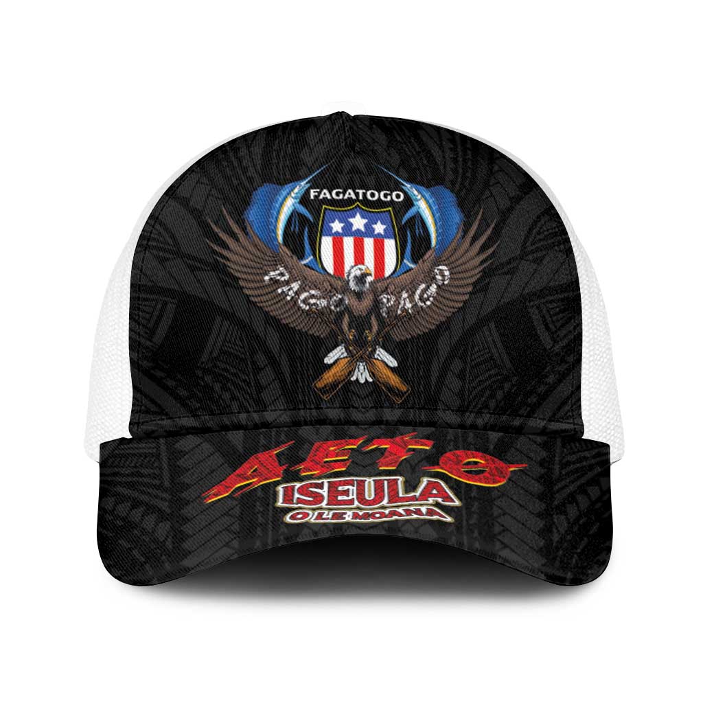 American Samoa Fautasi Baseball Net Cap Pago Pago Aeto and Iseula o le Moana of Fagatogo Black Color LT03 One Size White Black - Polynesian Pride