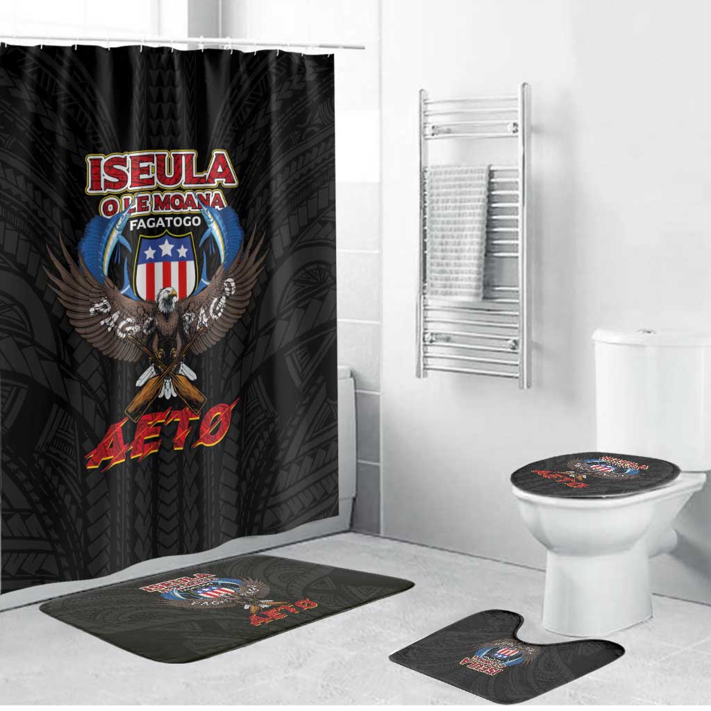American Samoa Fautasi Bathroom Set Pago Pago Aeto and Iseula o le Moana of Fagatogo Black Color LT03 Bathroom Set (4 pcs) Black - Polynesian Pride