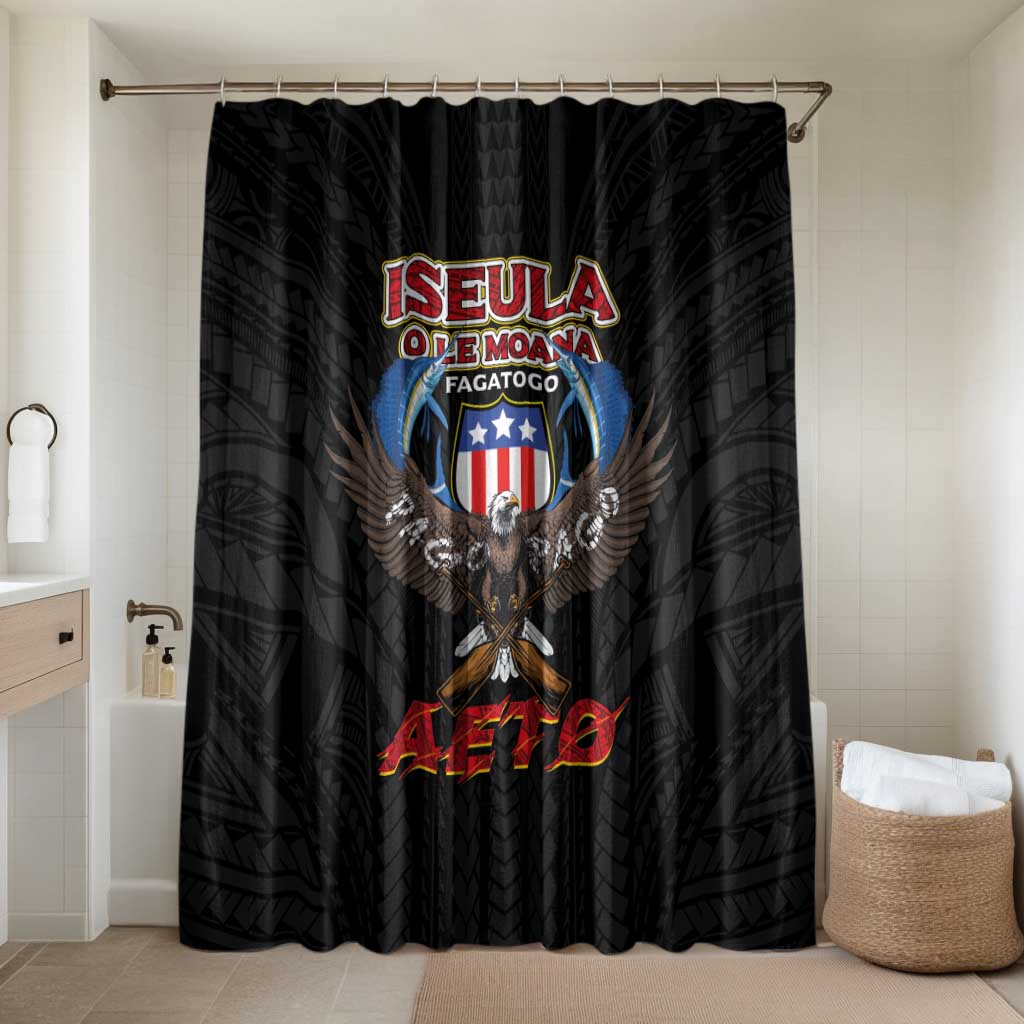 American Samoa Fautasi Bathroom Set Pago Pago Aeto and Iseula o le Moana of Fagatogo Black Color LT03 Shower Curtain Only Black - Polynesian Pride