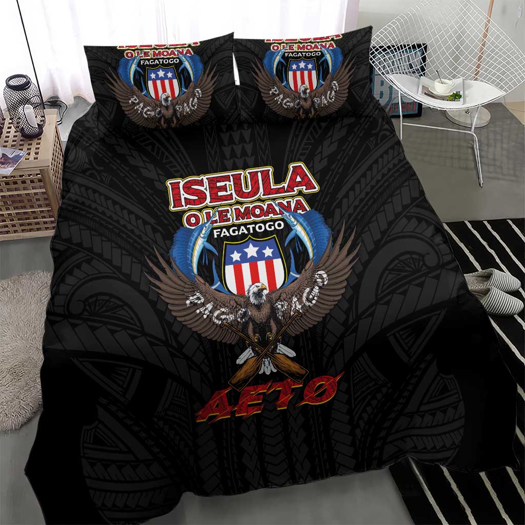 American Samoa Fautasi Bedding Set Pago Pago Aeto and Iseula o le Moana of Fagatogo Black Color LT03 - Polynesian Pride