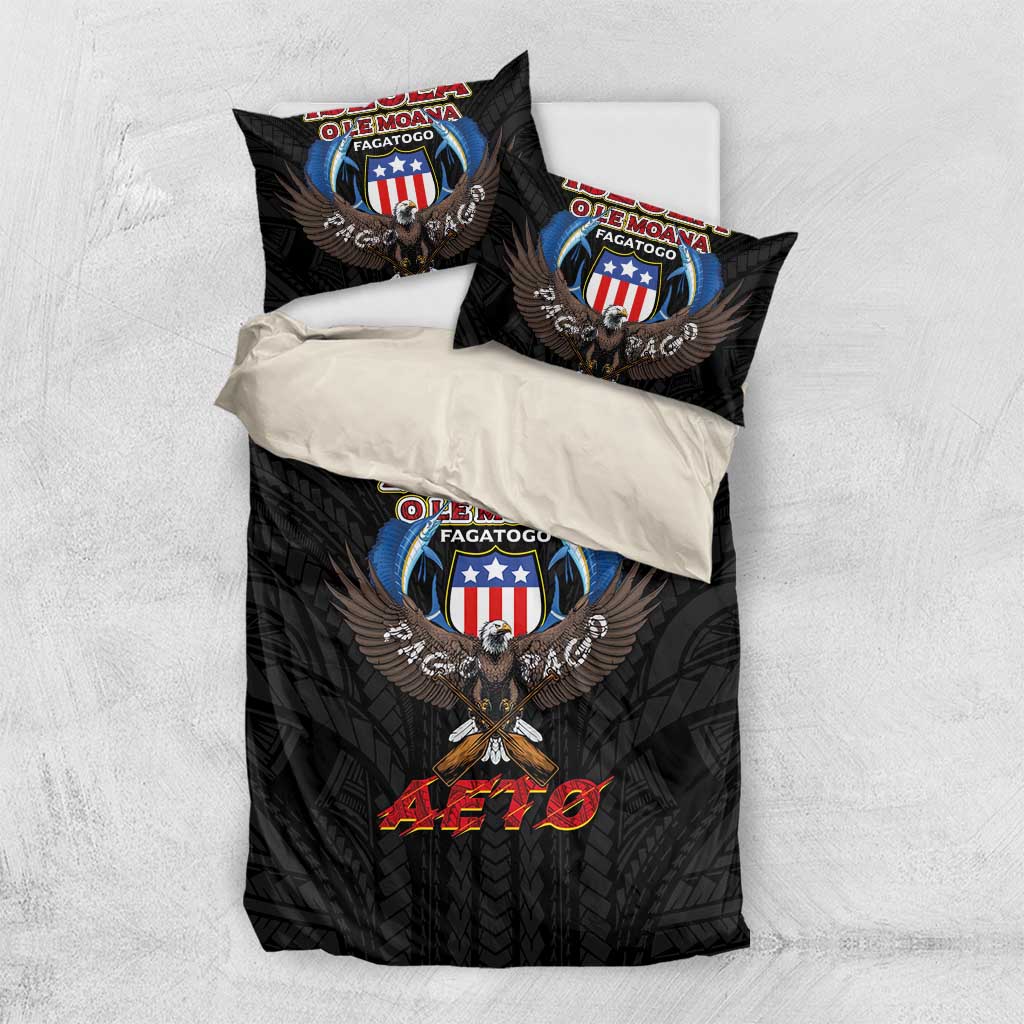 American Samoa Fautasi Bedding Set Pago Pago Aeto and Iseula o le Moana of Fagatogo Black Color LT03 US Twin 172cm x 218cm Black - Polynesian Pride