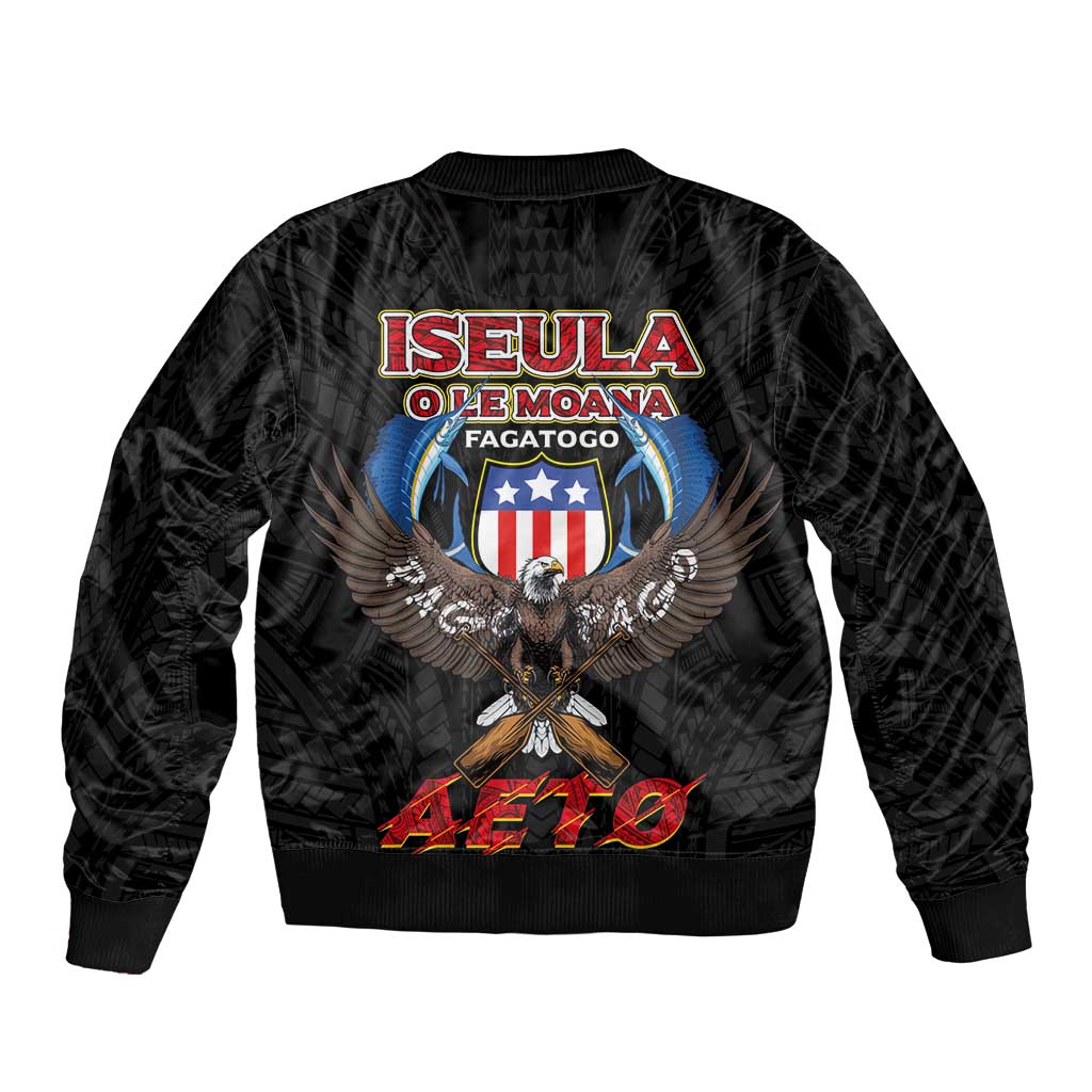 American Samoa Fautasi Bomber Jacket Pago Pago Aeto and Iseula o le Moana of Fagatogo Black Color LT03 - Polynesian Pride