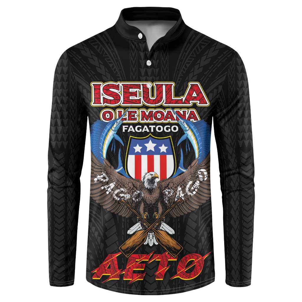 American Samoa Fautasi Button Sweatshirt Pago Pago Aeto and Iseula o le Moana of Fagatogo Black Color LT03 Black - Polynesian Pride