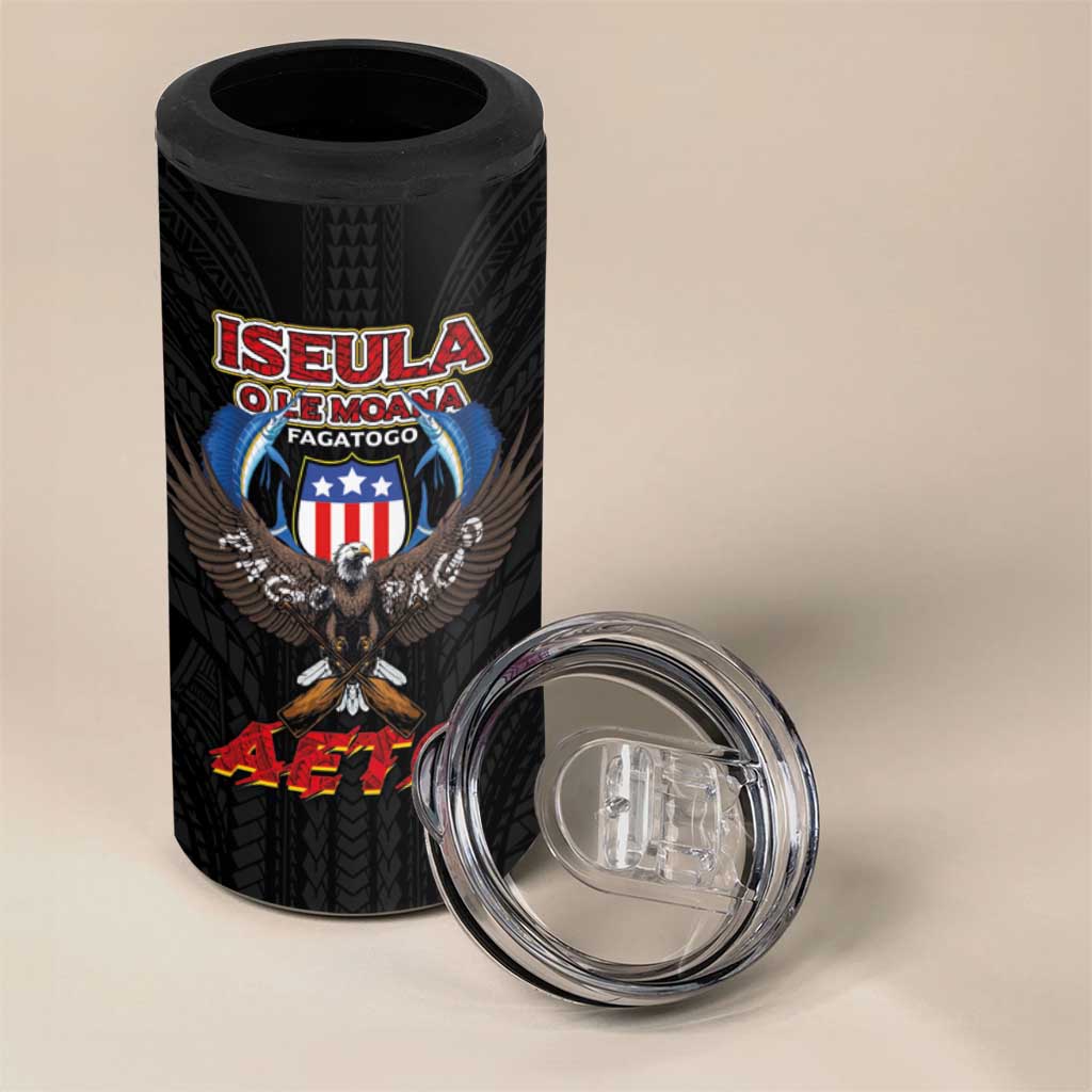American Samoa Fautasi 4 in 1 Can Cooler Tumbler Pago Pago Aeto and Iseula o le Moana of Fagatogo Black Color LT03 - Polynesian Pride