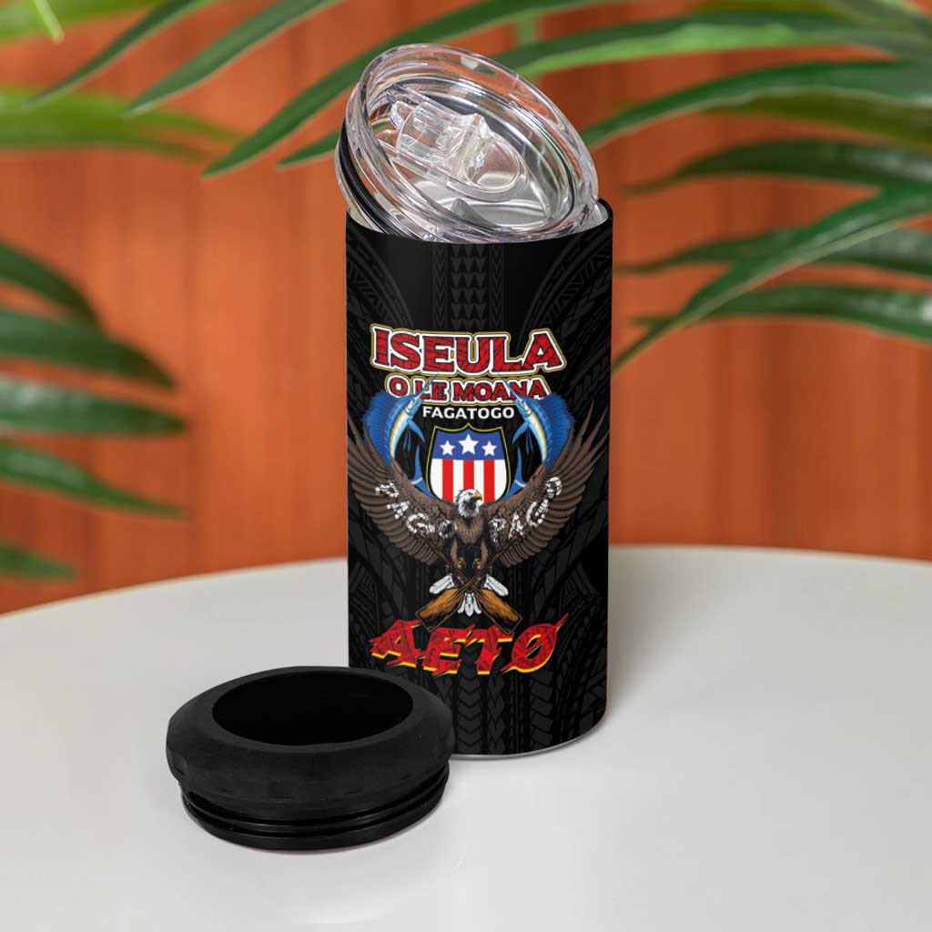 American Samoa Fautasi 4 in 1 Can Cooler Tumbler Pago Pago Aeto and Iseula o le Moana of Fagatogo Black Color LT03 - Polynesian Pride