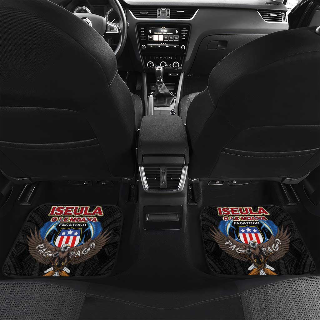 American Samoa Fautasi Car Mats Pago Pago Aeto and Iseula o le Moana of Fagatogo Black Color LT03 Set 2pcs - Back Black - Polynesian Pride