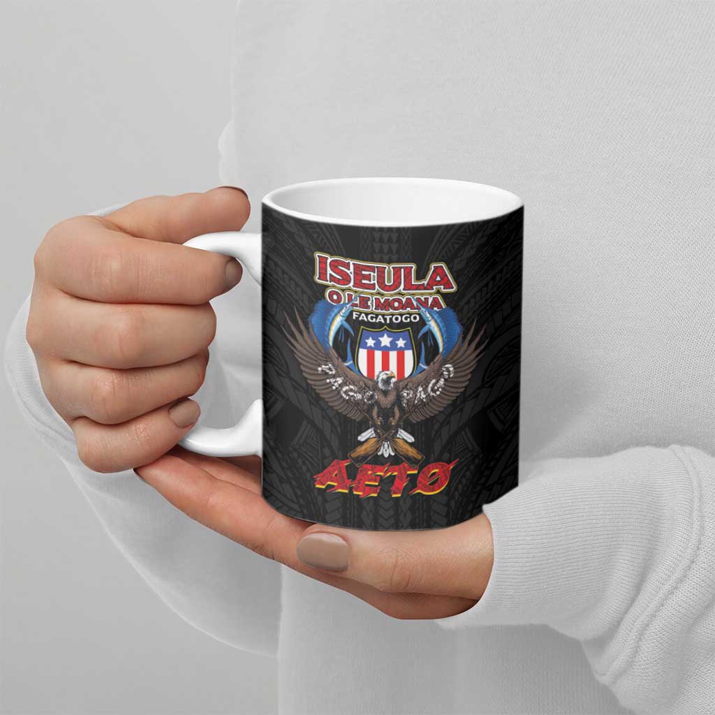 American Samoa Fautasi Ceramic Mug Pago Pago Aeto and Iseula o le Moana of Fagatogo Black Color LT03 - Polynesian Pride