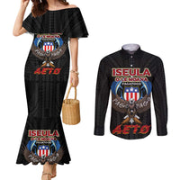 American Samoa Fautasi Couples Matching Mermaid Dress and Long Sleeve Button Shirt Pago Pago Aeto and Iseula o le Moana of Fagatogo Black Color LT03 Black - Polynesian Pride