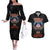 American Samoa Fautasi Couples Matching Off The Shoulder Long Sleeve Dress and Hawaiian Shirt Pago Pago Aeto and Iseula o le Moana of Fagatogo Black Color - Polynesian Pride