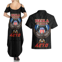American Samoa Fautasi Couples Matching Summer Maxi Dress and Hawaiian Shirt Pago Pago Aeto and Iseula o le Moana of Fagatogo Black Color LT03 - Polynesian Pride