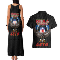 American Samoa Fautasi Couples Matching Tank Maxi Dress and Hawaiian Shirt Pago Pago Aeto and Iseula o le Moana of Fagatogo Black Color LT03 - Polynesian Pride