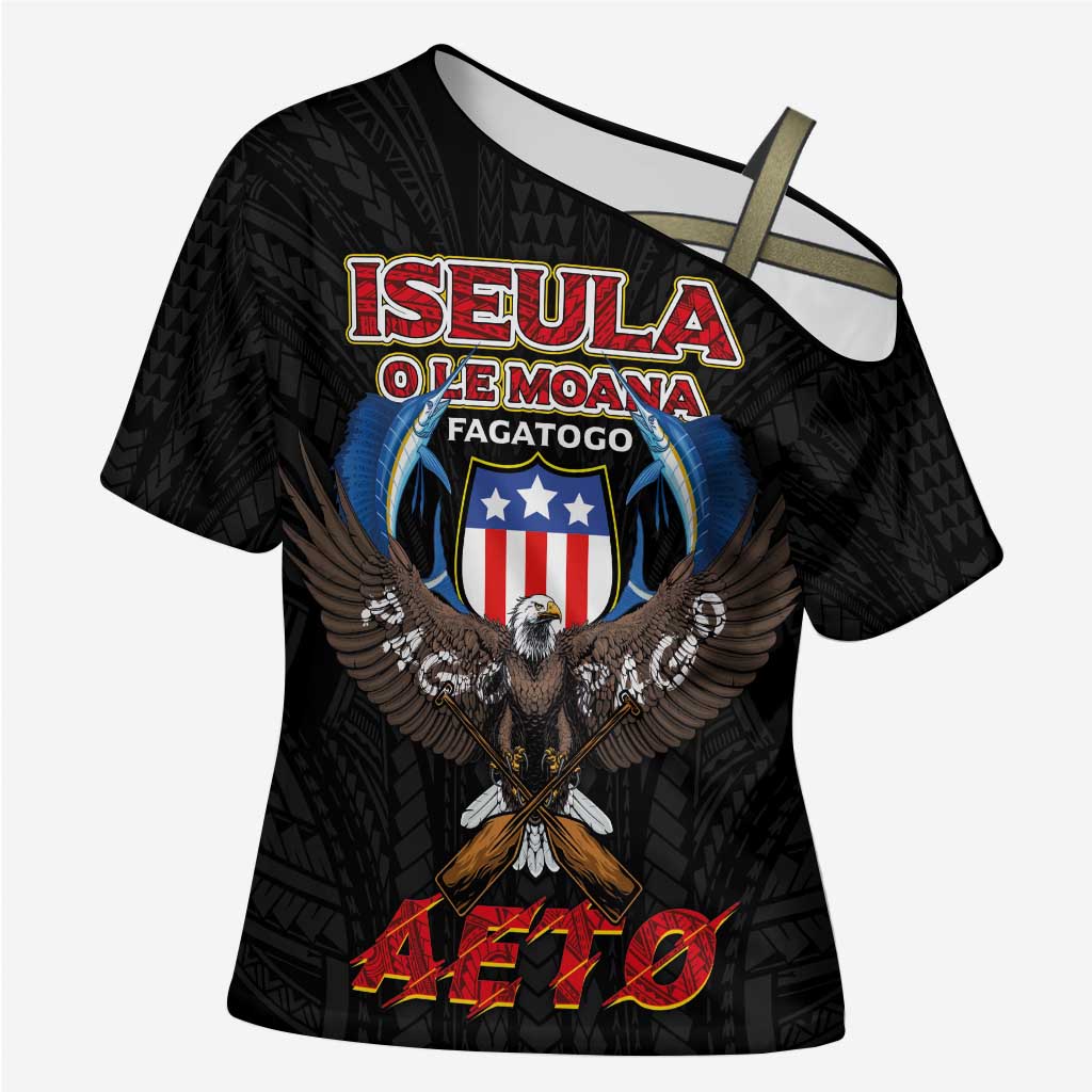 American Samoa Fautasi Cross Shoulder Shirt Pago Pago Aeto and Iseula o le Moana of Fagatogo Black Color LT03 Female Black - Polynesian Pride