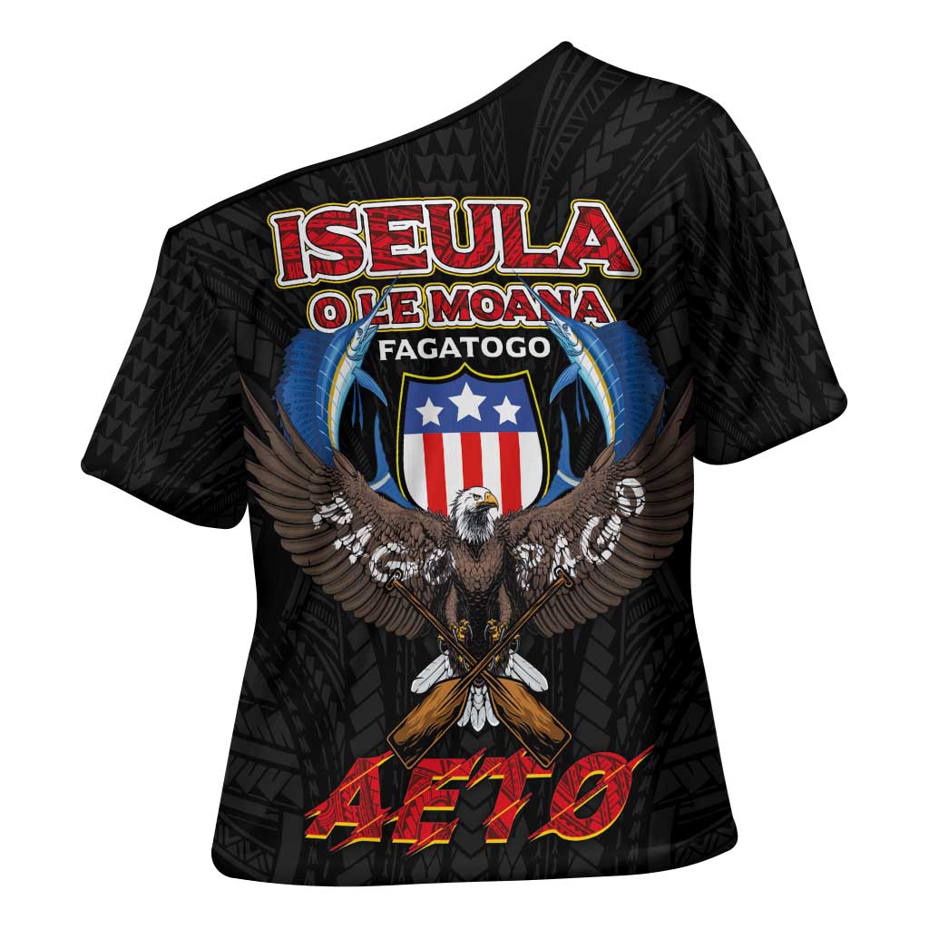 American Samoa Fautasi Cross Shoulder Shirt Pago Pago Aeto and Iseula o le Moana of Fagatogo Black Color LT03 - Polynesian Pride