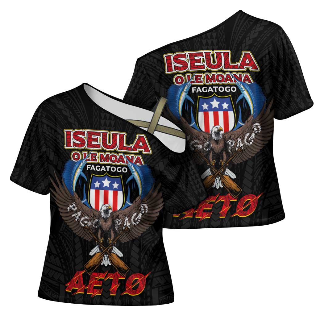 American Samoa Fautasi Cross Shoulder Shirt Pago Pago Aeto and Iseula o le Moana of Fagatogo Black Color LT03 - Polynesian Pride