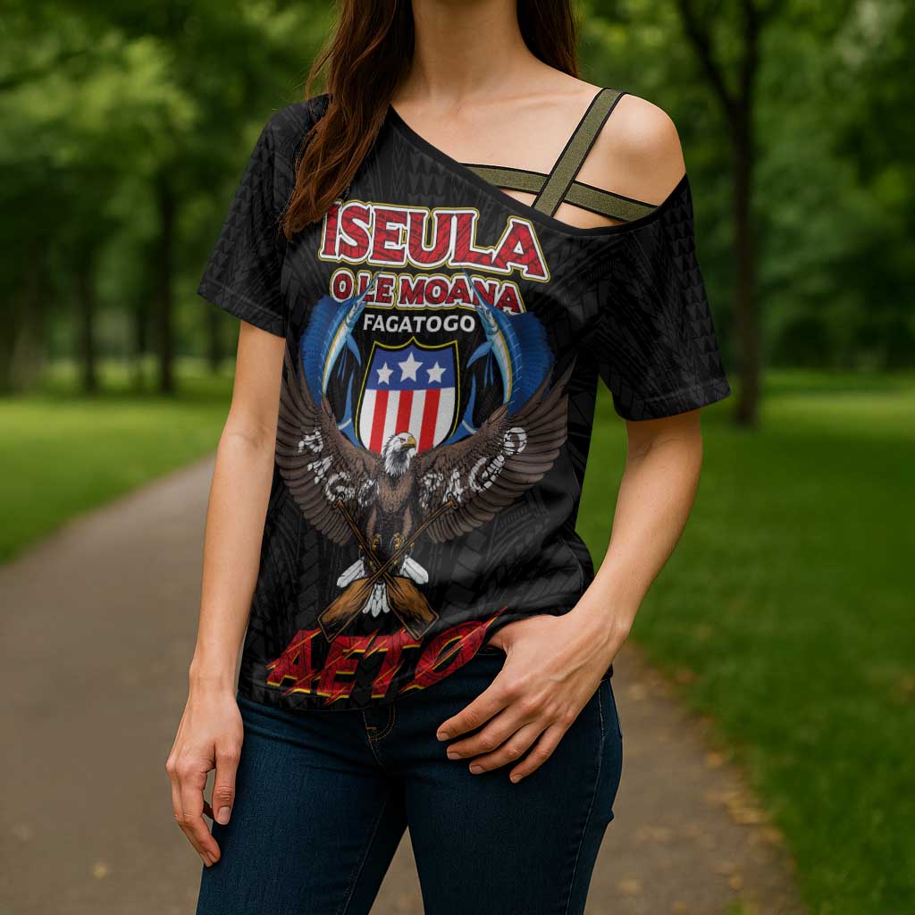 American Samoa Fautasi Cross Shoulder Shirt Pago Pago Aeto and Iseula o le Moana of Fagatogo Black Color LT03 - Polynesian Pride