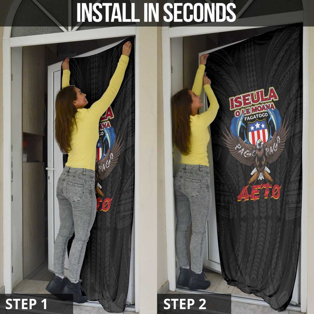 American Samoa Fautasi Door Cover Pago Pago Aeto and Iseula o le Moana of Fagatogo Black Color LT03 - Polynesian Pride