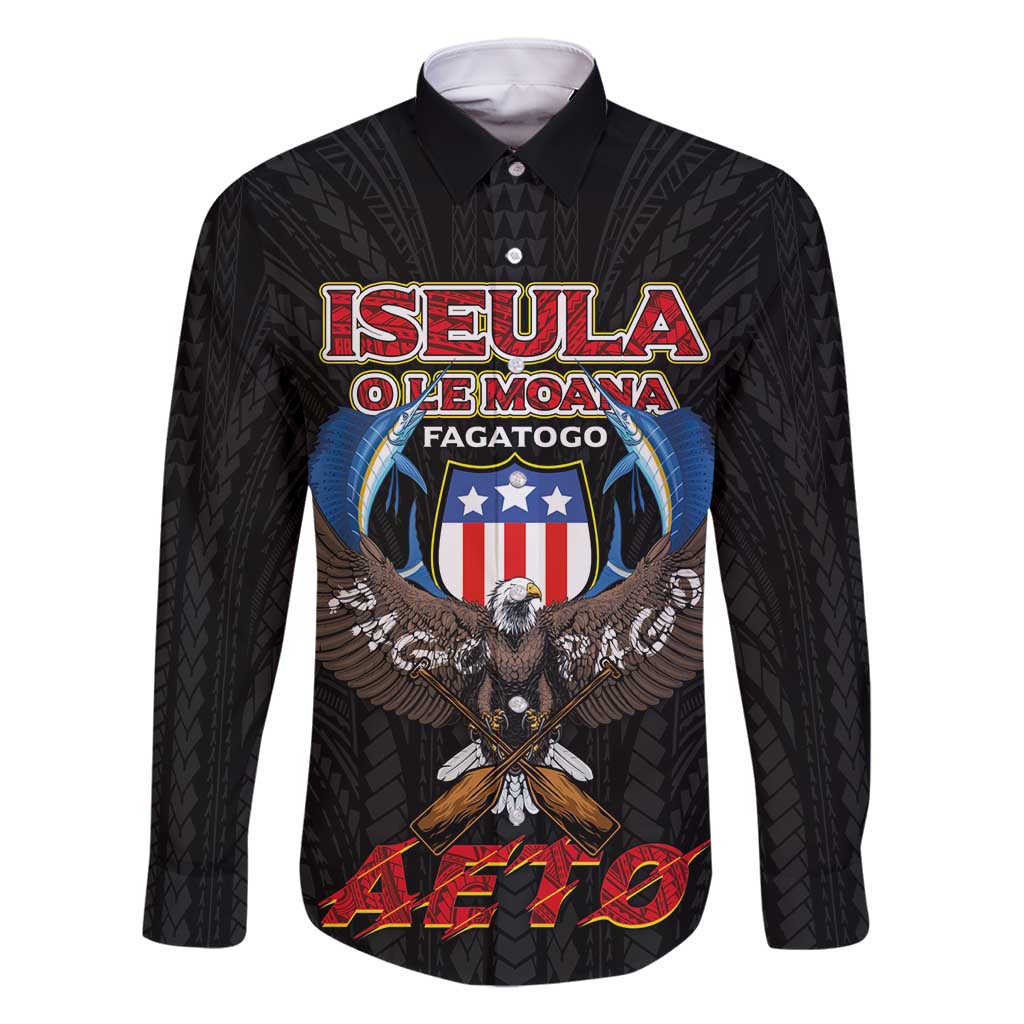 American Samoa Fautasi Family Matching Mermaid Dress and Hawaiian Shirt Pago Pago Aeto and Iseula o le Moana of Fagatogo Black Color LT03 Dad's Shirt - Long Sleeve Black - Polynesian Pride