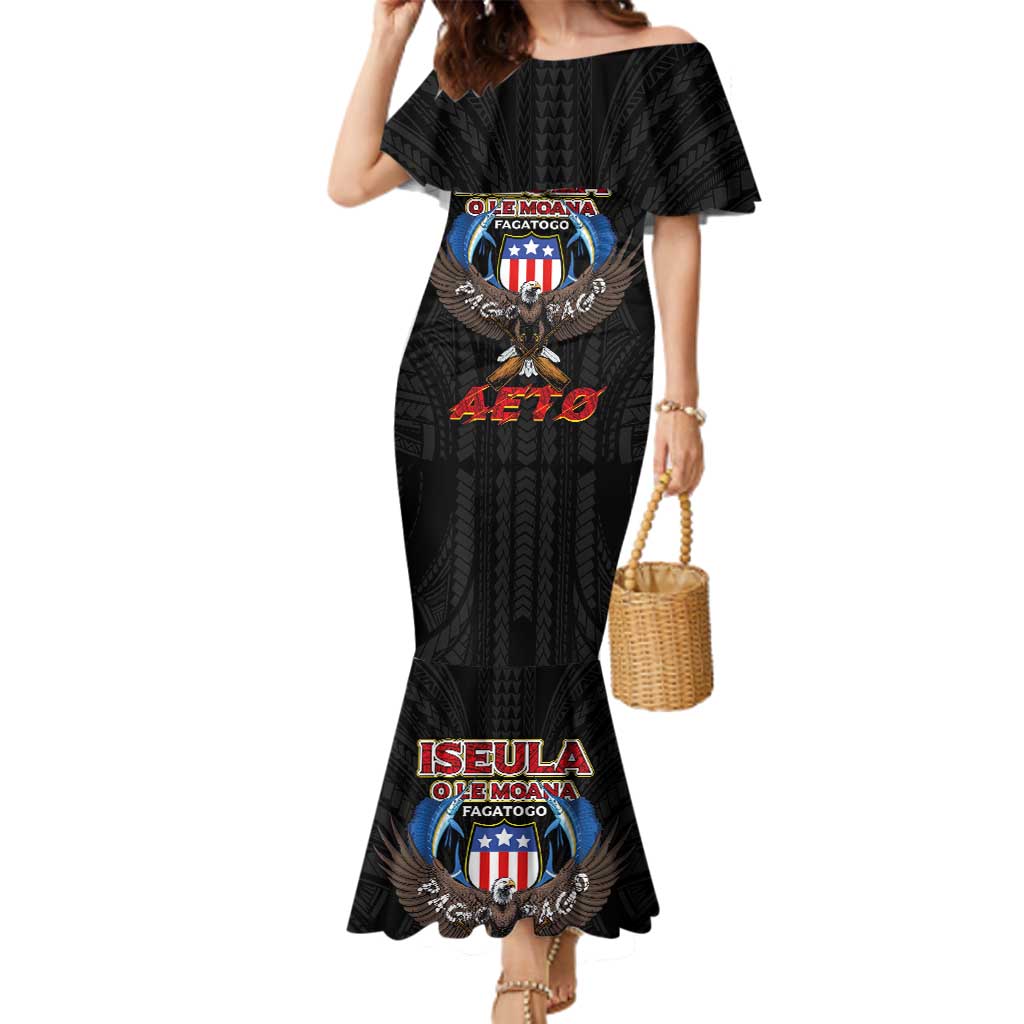 American Samoa Fautasi Family Matching Mermaid Dress and Hawaiian Shirt Pago Pago Aeto and Iseula o le Moana of Fagatogo Black Color LT03 Mom's Dress Black - Polynesian Pride