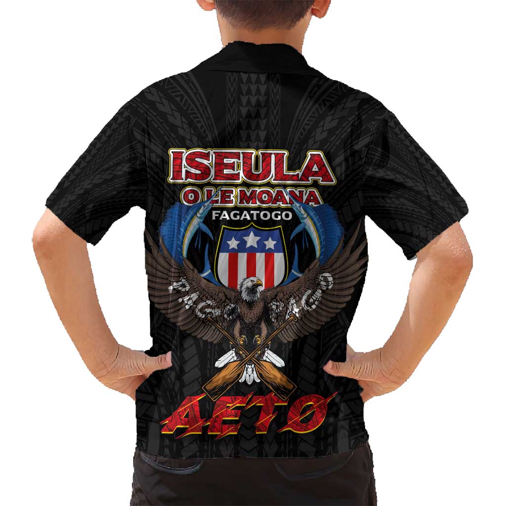 American Samoa Fautasi Family Matching Off Shoulder Maxi Dress and Hawaiian Shirt Pago Pago Aeto and Iseula o le Moana of Fagatogo Black Color LT03 - Polynesian Pride