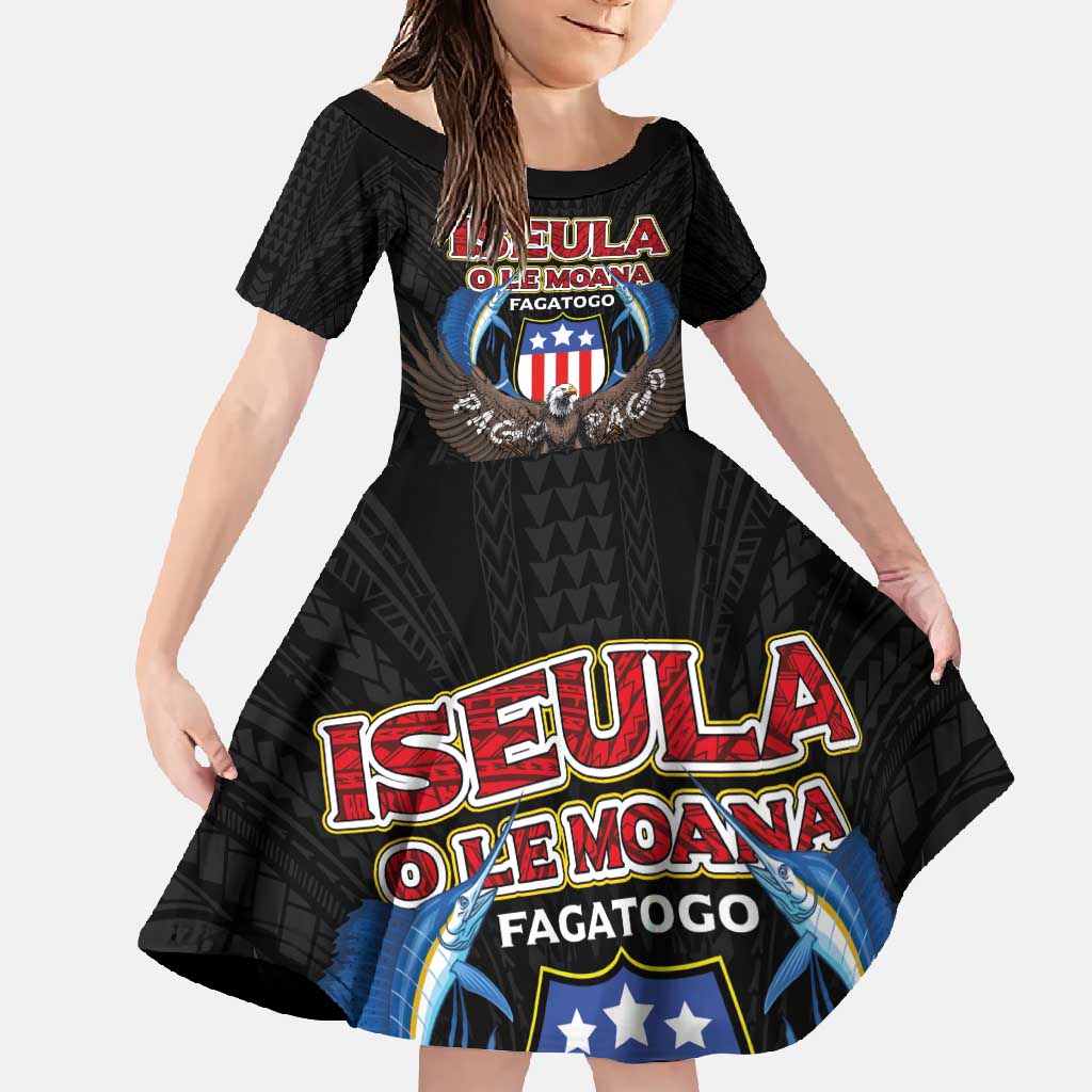American Samoa Fautasi Family Matching Off Shoulder Maxi Dress and Hawaiian Shirt Pago Pago Aeto and Iseula o le Moana of Fagatogo Black Color LT03 Daughter's Dress Black - Polynesian Pride
