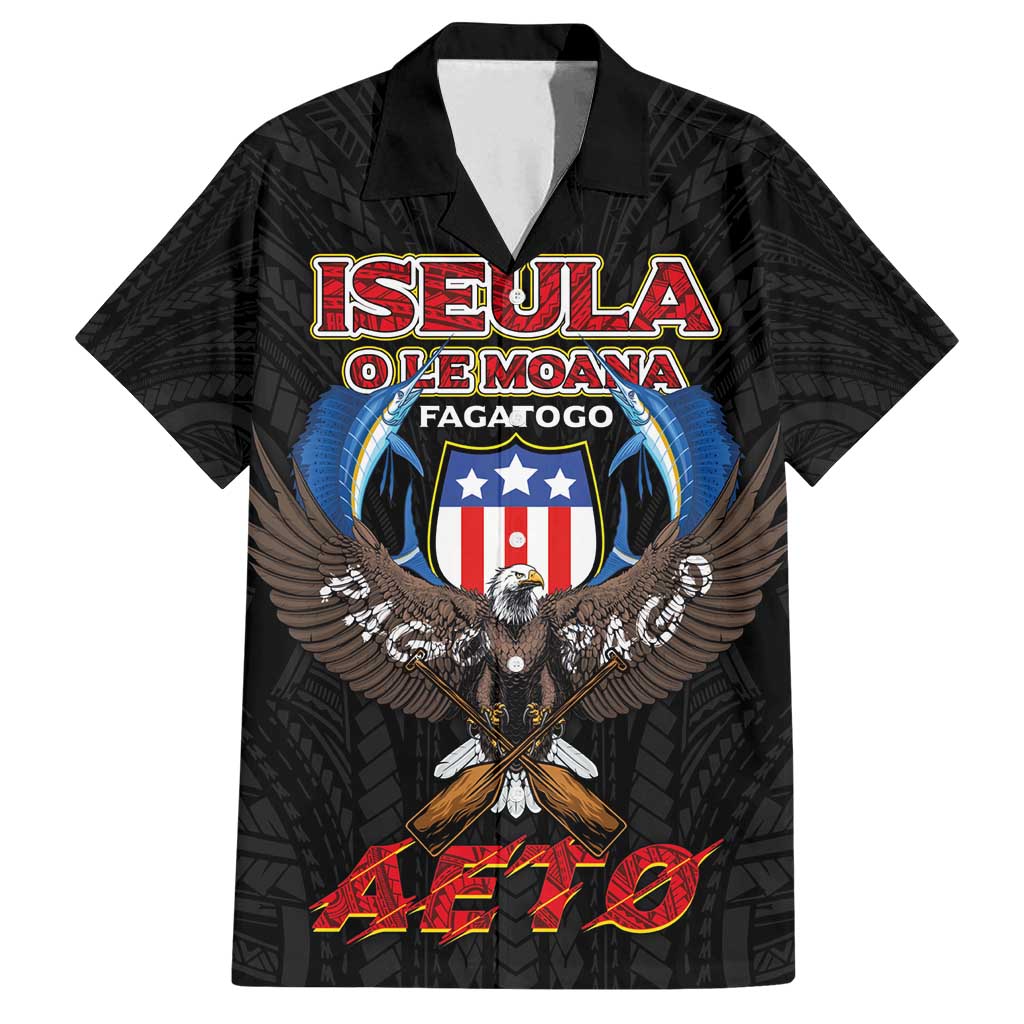 American Samoa Fautasi Family Matching Off Shoulder Maxi Dress and Hawaiian Shirt Pago Pago Aeto and Iseula o le Moana of Fagatogo Black Color LT03 Dad's Shirt - Short Sleeve Black - Polynesian Pride