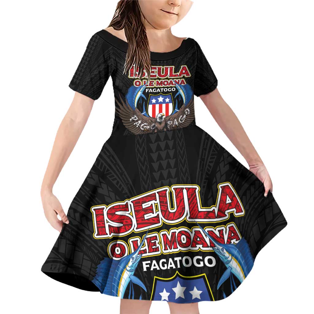 American Samoa Fautasi Family Matching Off Shoulder Short Dress and Hawaiian Shirt Pago Pago Aeto and Iseula o le Moana of Fagatogo Black Color LT03 Daughter's Dress Black - Polynesian Pride