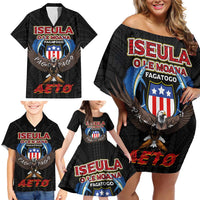American Samoa Fautasi Family Matching Off Shoulder Short Dress and Hawaiian Shirt Pago Pago Aeto and Iseula o le Moana of Fagatogo Black Color LT03 - Polynesian Pride