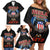 American Samoa Fautasi Family Matching Off Shoulder Short Dress and Hawaiian Shirt Pago Pago Aeto and Iseula o le Moana of Fagatogo Black Color - Polynesian Pride