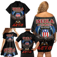 American Samoa Fautasi Family Matching Off Shoulder Short Dress and Hawaiian Shirt Pago Pago Aeto and Iseula o le Moana of Fagatogo Black Color LT03 - Polynesian Pride