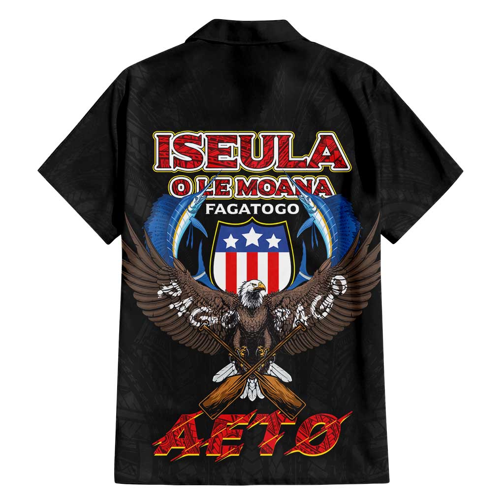 American Samoa Fautasi Family Matching Off Shoulder Short Dress and Hawaiian Shirt Pago Pago Aeto and Iseula o le Moana of Fagatogo Black Color LT03 - Polynesian Pride