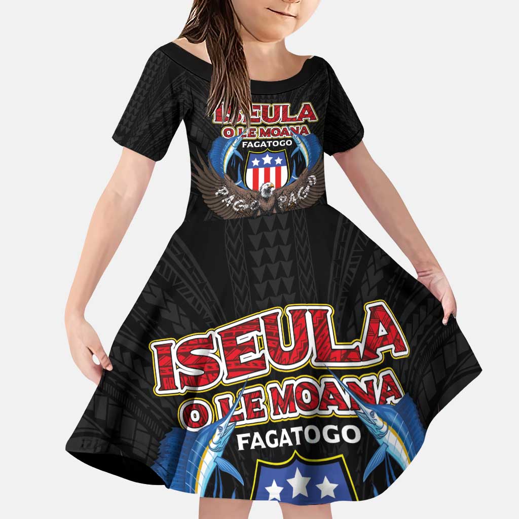 American Samoa Fautasi Family Matching Puletasi and Hawaiian Shirt Pago Pago Aeto and Iseula o le Moana of Fagatogo Black Color LT03 Daughter's Dress Black - Polynesian Pride