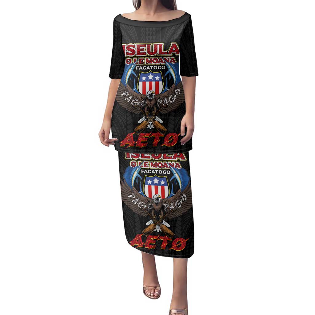 American Samoa Fautasi Family Matching Puletasi and Hawaiian Shirt Pago Pago Aeto and Iseula o le Moana of Fagatogo Black Color LT03 Mom's Dress Black - Polynesian Pride