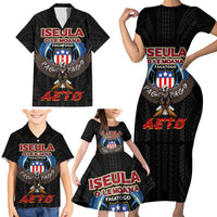 American Samoa Fautasi Family Matching Short Sleeve Bodycon Dress and Hawaiian Shirt Pago Pago Aeto and Iseula o le Moana of Fagatogo Black Color LT03 - Polynesian Pride