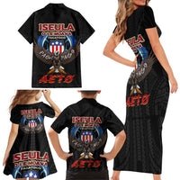 American Samoa Fautasi Family Matching Short Sleeve Bodycon Dress and Hawaiian Shirt Pago Pago Aeto and Iseula o le Moana of Fagatogo Black Color LT03 - Polynesian Pride