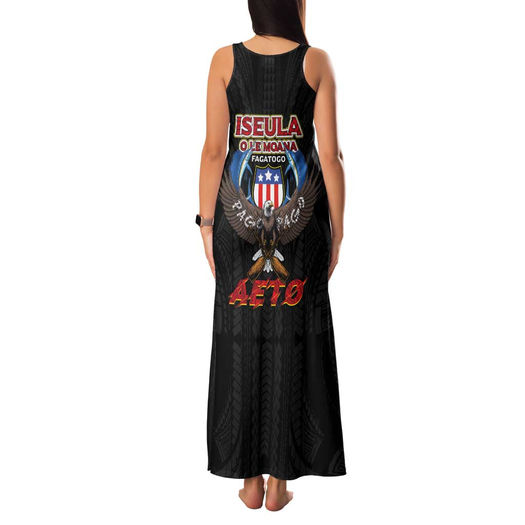 American Samoa Fautasi Family Matching Tank Maxi Dress and Hawaiian Shirt Pago Pago Aeto and Iseula o le Moana of Fagatogo Black Color LT03 - Polynesian Pride
