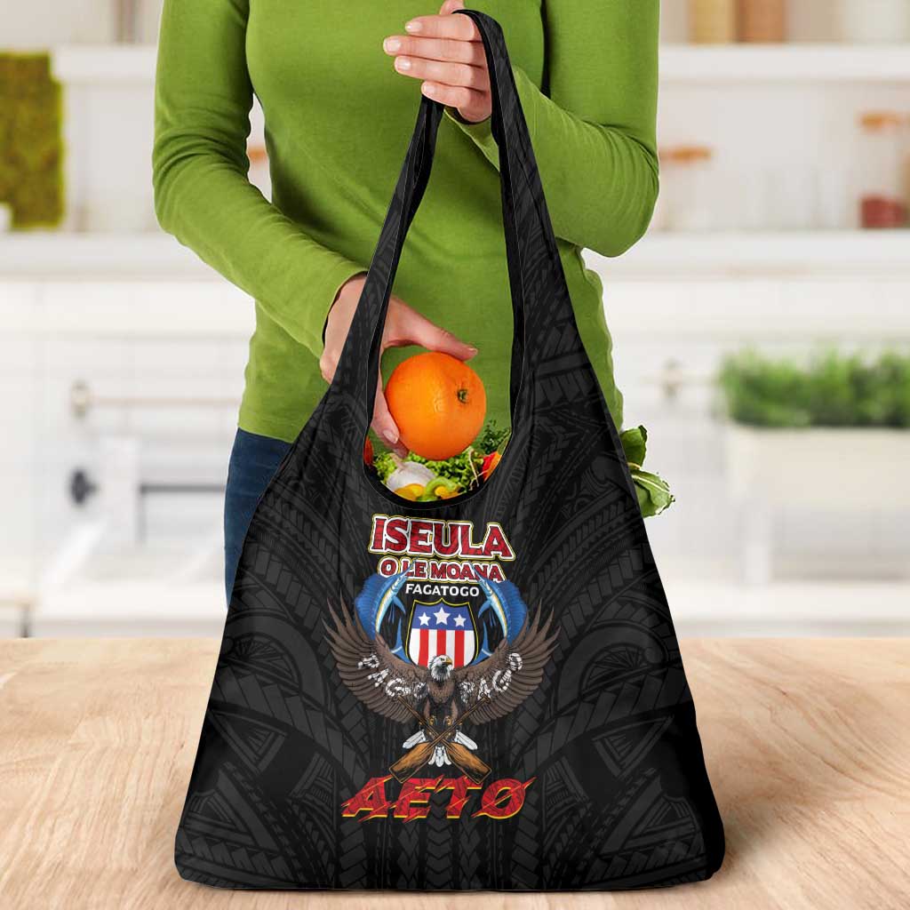 American Samoa Fautasi Grocery Bag Pago Pago Aeto and Iseula o le Moana of Fagatogo Black Color LT03 - Polynesian Pride
