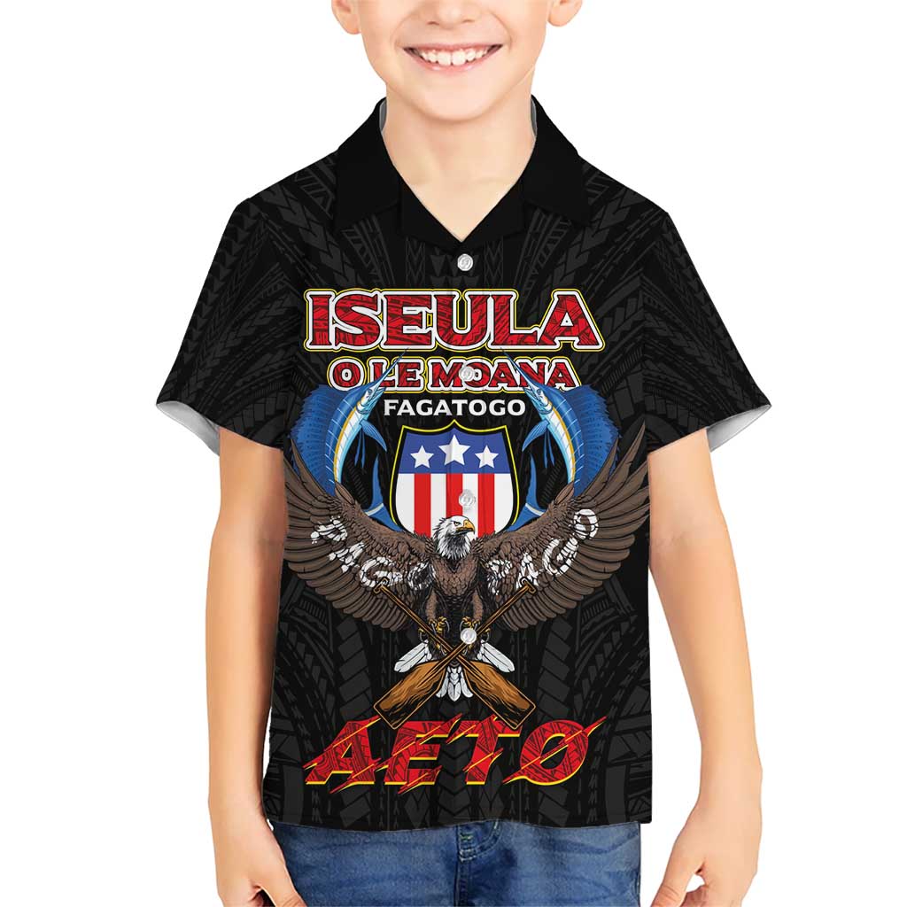 American Samoa Fautasi Kid Hawaiian Shirt Pago Pago Aeto and Iseula o le Moana of Fagatogo Black Color LT03 Kid Black - Polynesian Pride