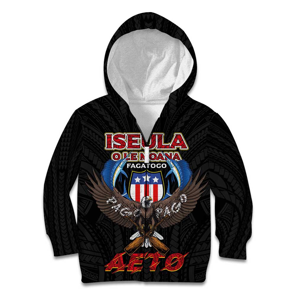 American Samoa Fautasi Kid Hoodie Pago Pago Aeto and Iseula o le Moana of Fagatogo Black Color LT03 Zip Hoodie Black - Polynesian Pride