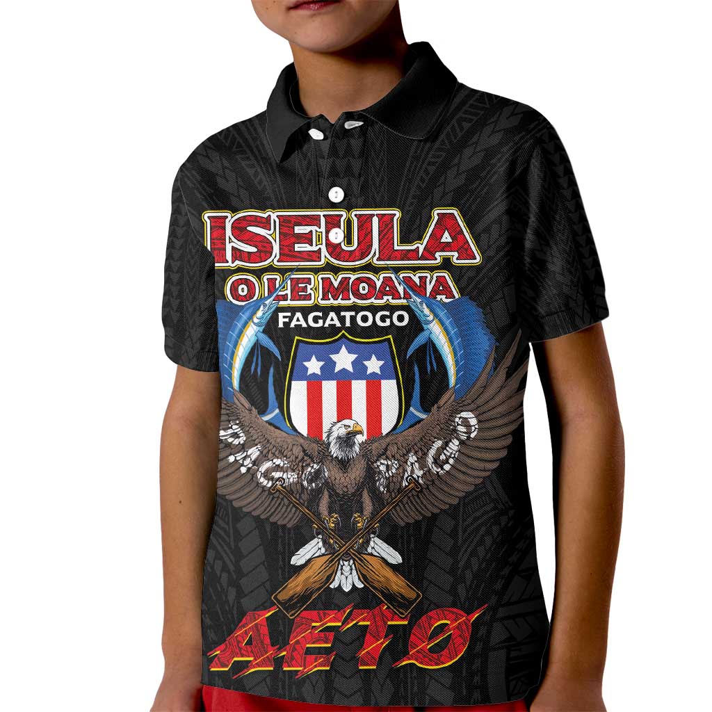 American Samoa Fautasi Kid Polo Shirt Pago Pago Aeto and Iseula o le Moana of Fagatogo Black Color LT03 Kid Black - Polynesian Pride