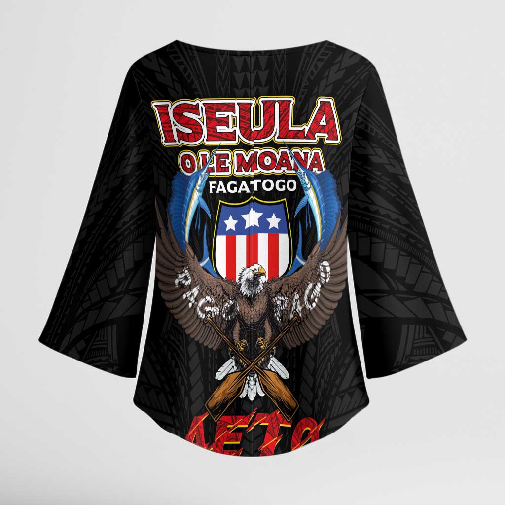 American Samoa Fautasi Kimono Sleeve Blouse Pago Pago Aeto and Iseula o le Moana of Fagatogo Black Color LT03 - Polynesian Pride