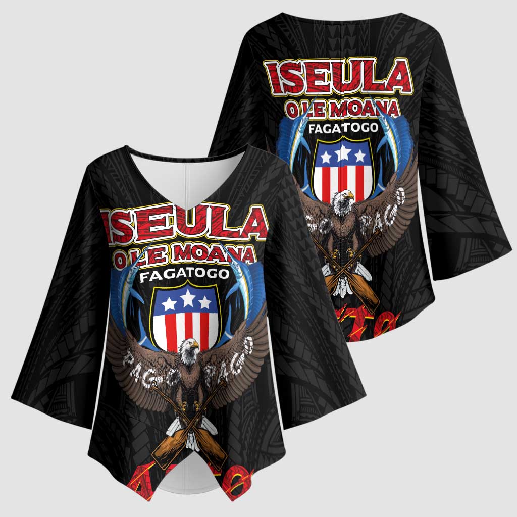 American Samoa Fautasi Kimono Sleeve Blouse Pago Pago Aeto and Iseula o le Moana of Fagatogo Black Color LT03 - Polynesian Pride
