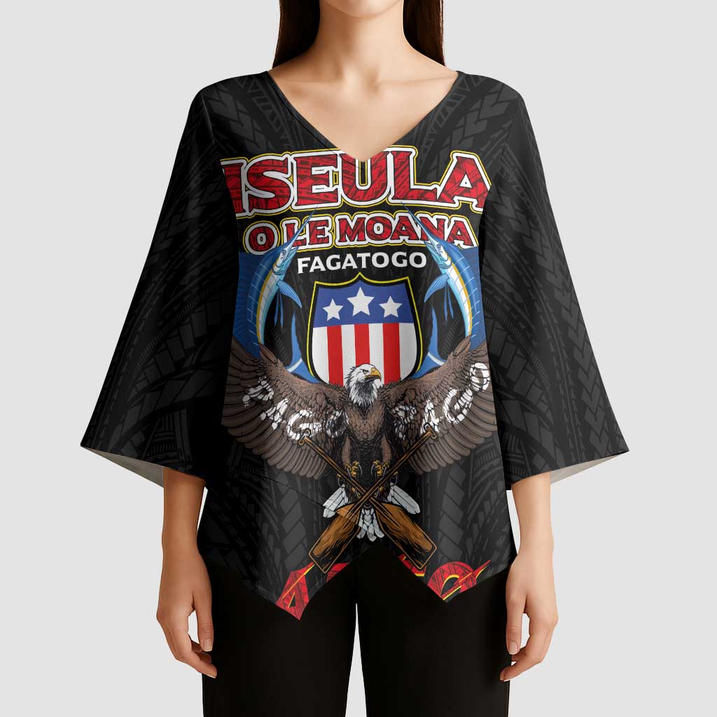 American Samoa Fautasi Kimono Sleeve Blouse Pago Pago Aeto and Iseula o le Moana of Fagatogo Black Color LT03 - Polynesian Pride