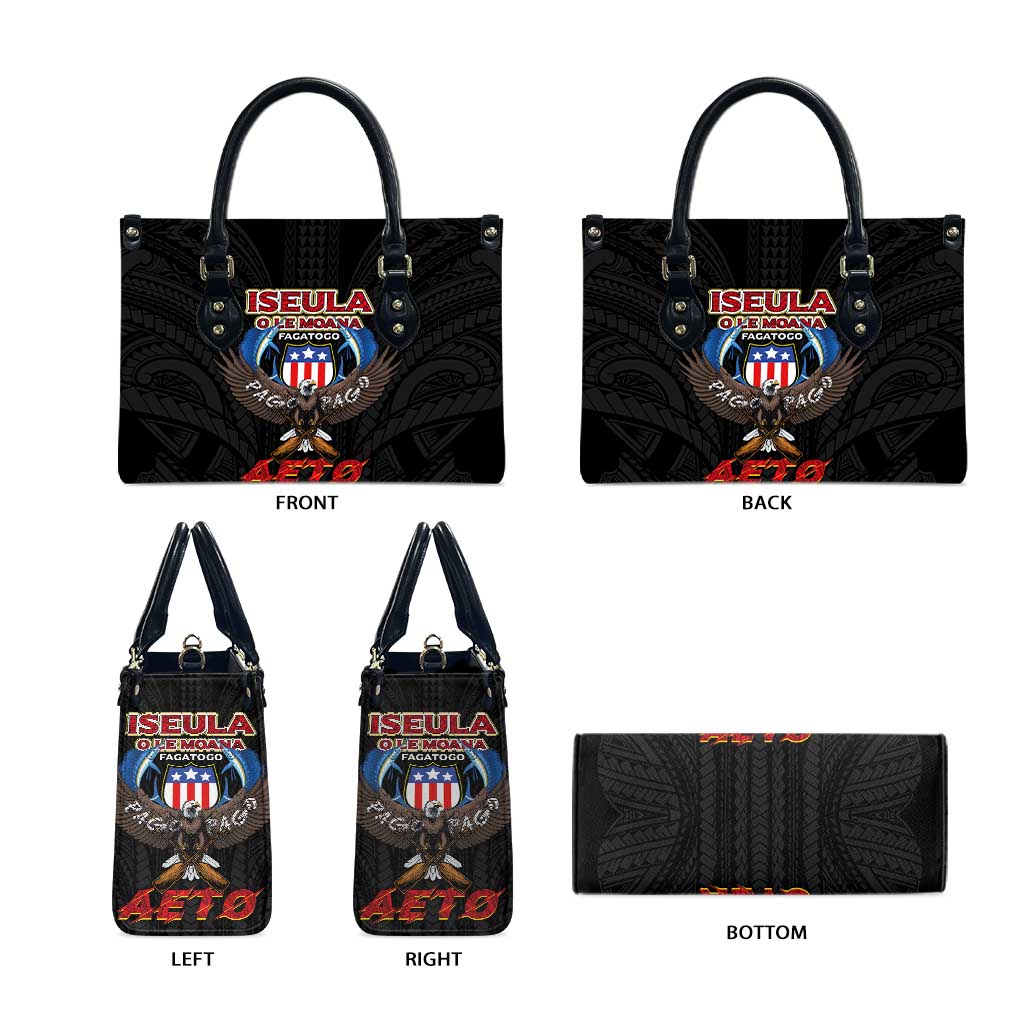 American Samoa Fautasi Leather Bag Pago Pago Aeto and Iseula o le Moana of Fagatogo Black Color LT03 - Polynesian Pride