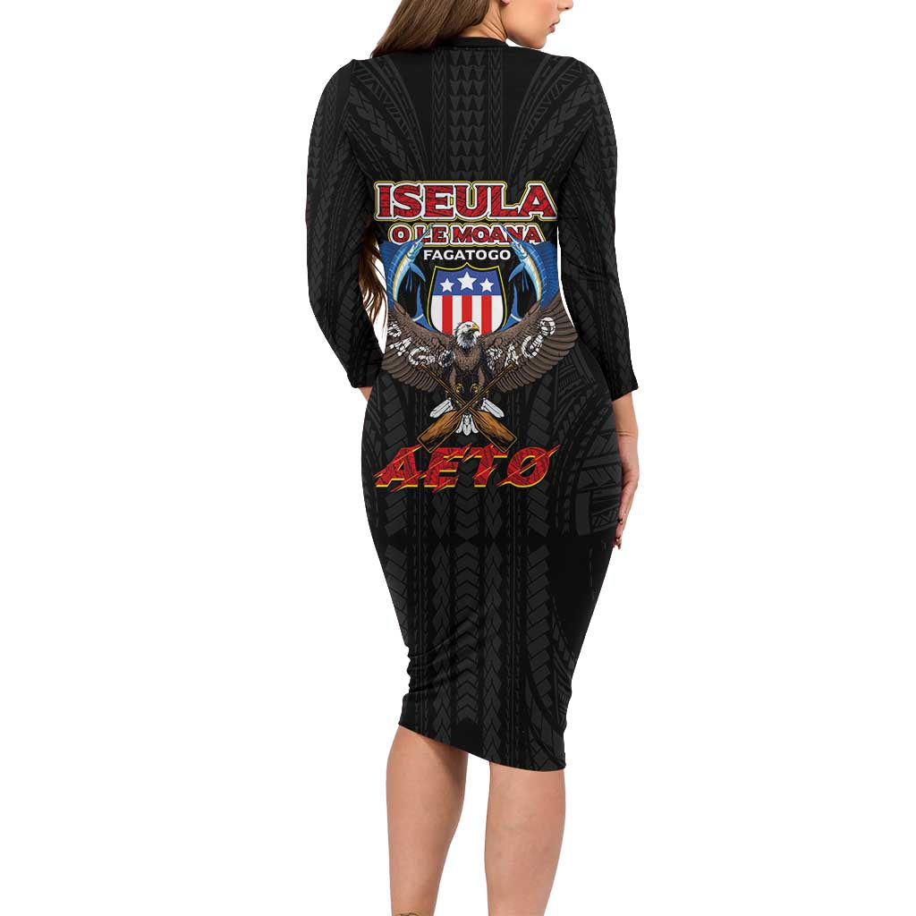 American Samoa Fautasi Long Sleeve Bodycon Dress Pago Pago Aeto and Iseula o le Moana of Fagatogo Black Color LT03 - Polynesian Pride