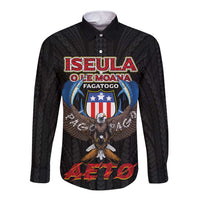 American Samoa Fautasi Long Sleeve Button Shirt Pago Pago Aeto and Iseula o le Moana of Fagatogo Black Color LT03 Unisex Black - Polynesian Pride